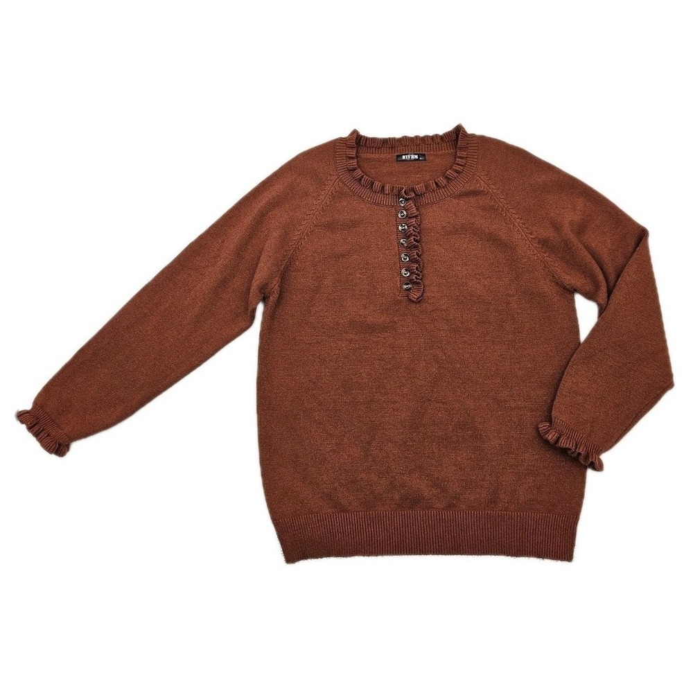 BTFBM Sweater Women's XL Orange/Rust‎ Ruffle Button Henley